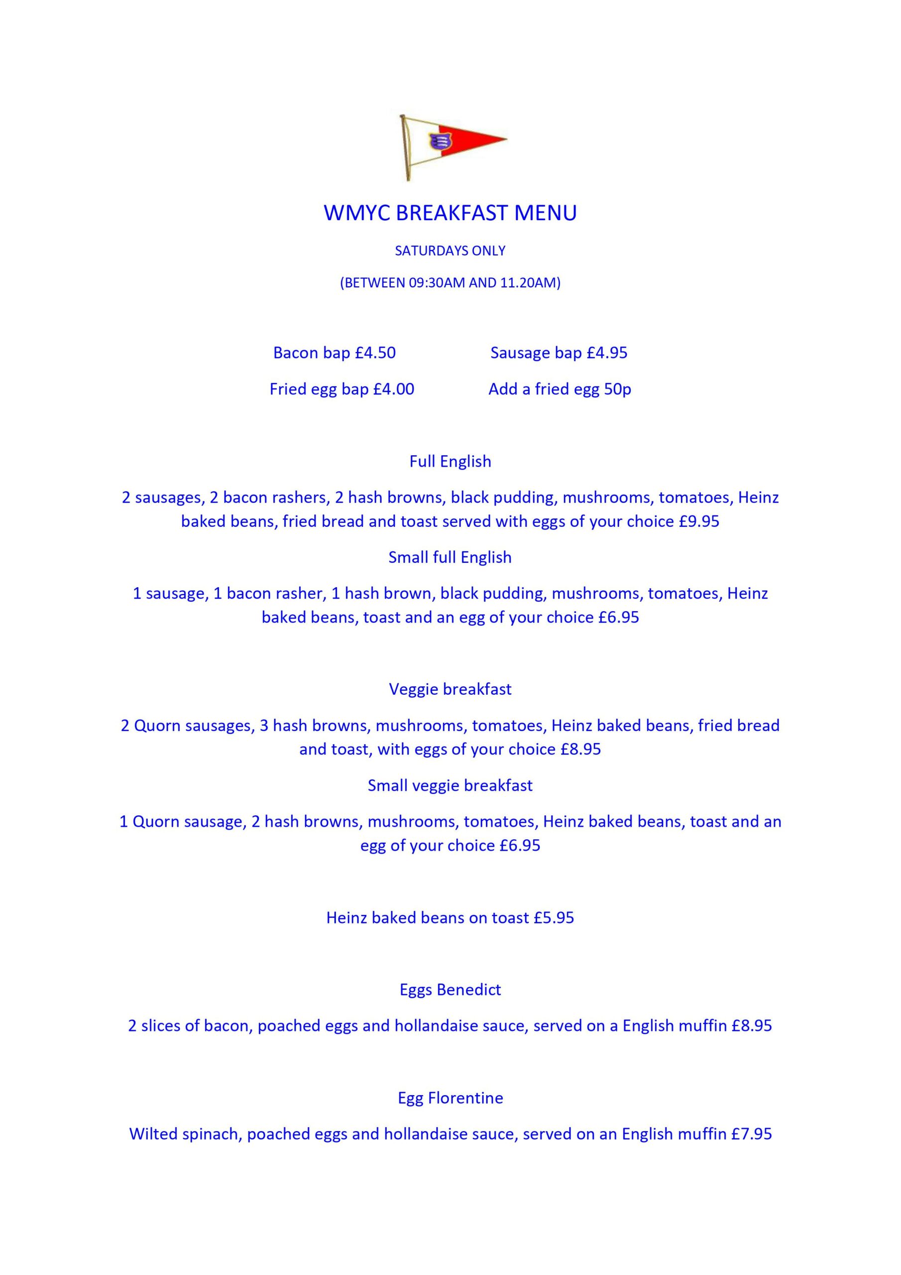 west mersea yacht club menu